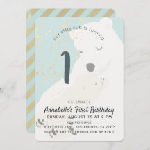 Polar Bear Mãe e Cub primeiro aniversario Azul Con