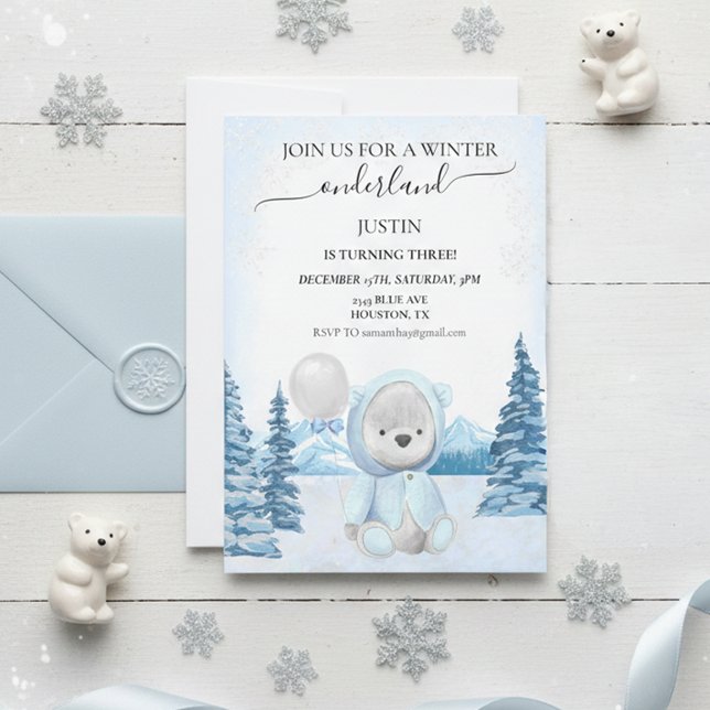 Convite Polar Bear Natal Primeiro Aniversário Inverno (Criador carregado)