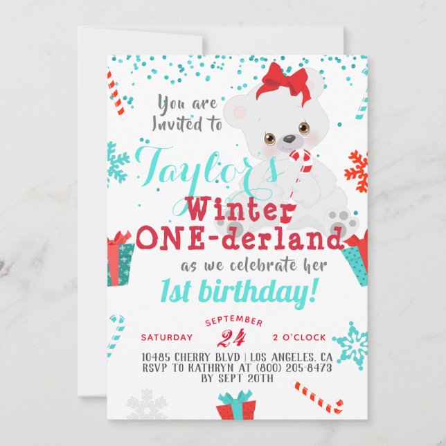 Convite Polar Bear Winter One derland Birthday Invitation (Frente)