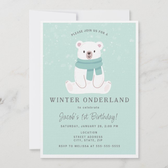 Convite Polar Bear Winter Onederland primeiro aniversario  (Frente)