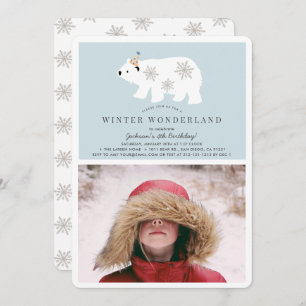 Convite Polar Bear Winter Wonderland Foto Blue Birthday