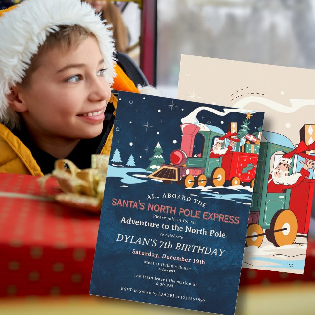 Convite Polar Express Train Adventure Kids Birthday Party (Santa's Polar Express Train Kids Birthday Party North Pole Adventure Sleepover Invitation)