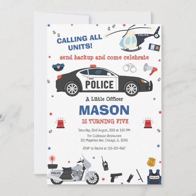 Convite Police Birthday Invitation Police Officer Party (Frente)