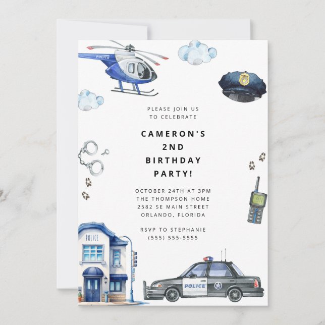 Convite Police Birthday Invitation Police Officer Party (Frente)