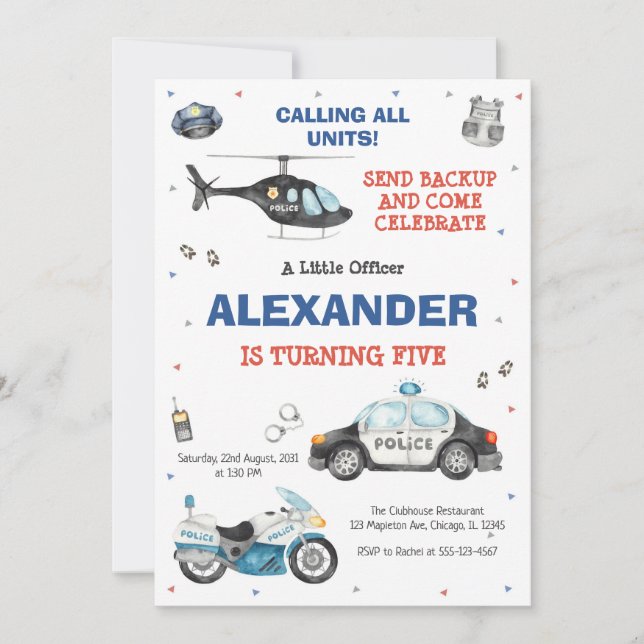 Convite Police Birthday Invitation Police Officer Party (Frente)