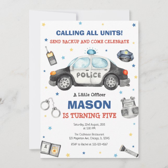 Convite Police Birthday Invitation Police Officer Party (Frente)
