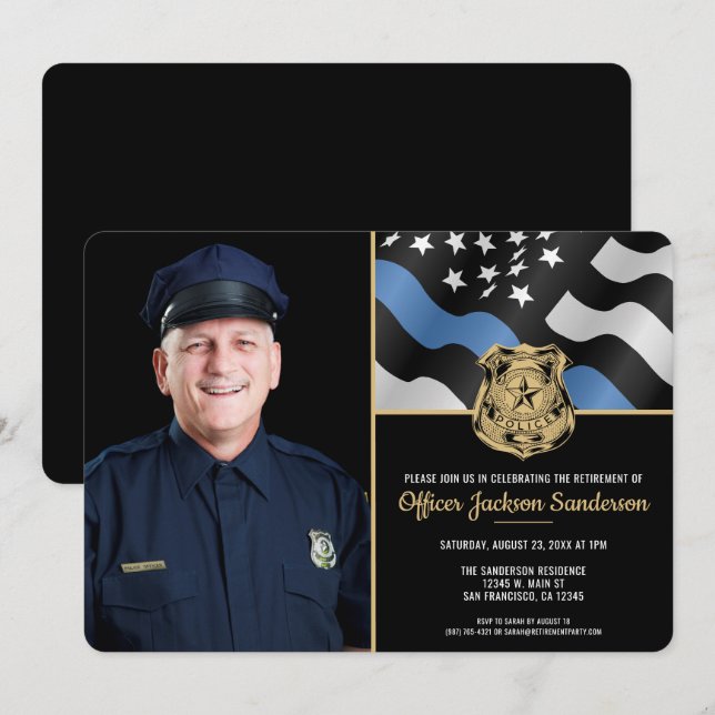 Convite Police Department Law Enforcement Retirement Photo (Frente/Verso)
