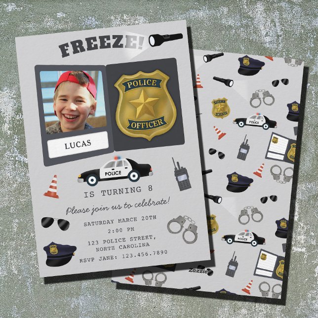 Convite Police Themed Policeman Cop Badge Photo Birthday (Police Themed Policeman Cop Badge Photo Birthday Invitation)
