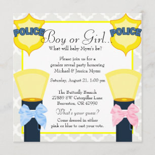 Convite Polícia de Chic Crachá Damask Gênero Revelaçã