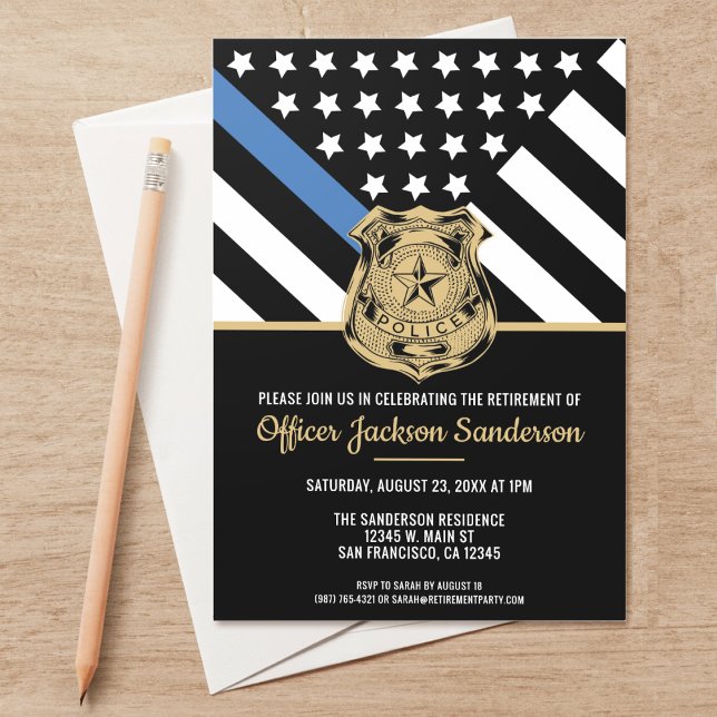 Convite Polícia de Sinalizador da Linha Azul de Reforma da (Perfect invitations to invite guests to honor the retiring police and law enforcement officer.)