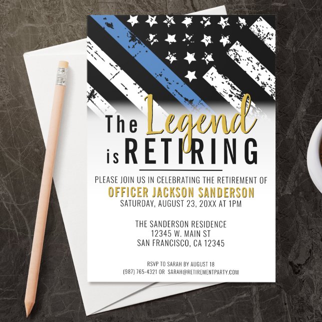 Convite Polícia de Sinalizador da Linha Azul de Reforma da (A perfect retirement party invitation for a retiring law enforcement police officer, chief, sheriff!)