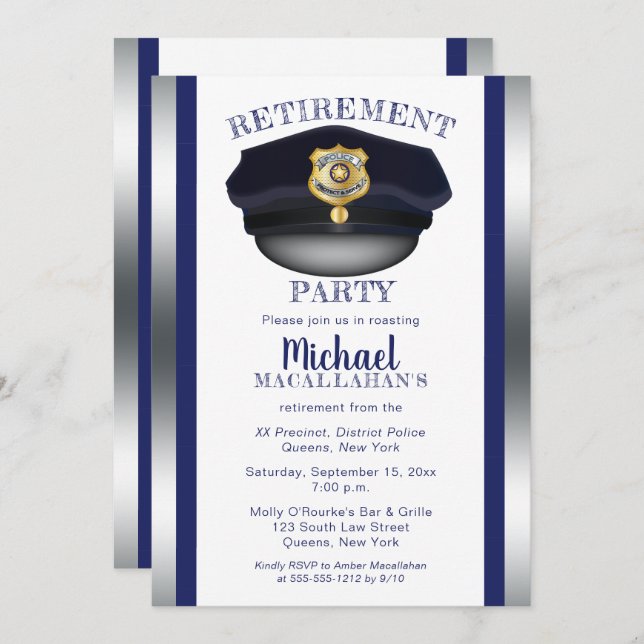 Convite Polícia | Polícia | Cop Hat Retirement Party (Frente/Verso)