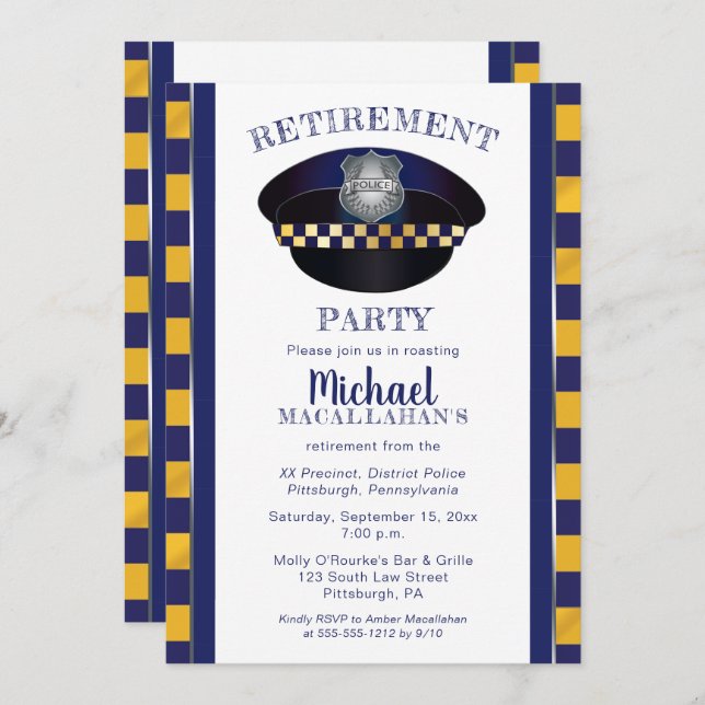 Convite Polícia | Polícia | Cop Hat Retirement Party (Frente/Verso)