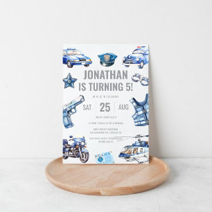Convite Policial Themed Boys 5 Festa de aniversário