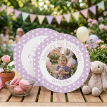 Polka Dot Lavender 1st Birthday Photo Invitation