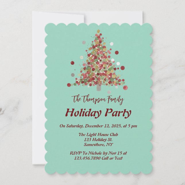 Convite Polka Dot Tree Christmas Holiday Party (Frente)