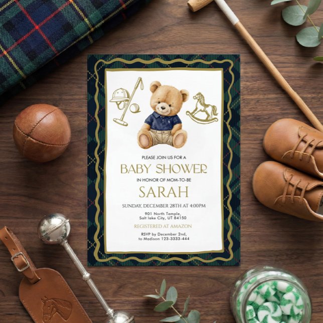 Convite Polo Teddy Bear Baby Shower Invitation (Criador carregado)