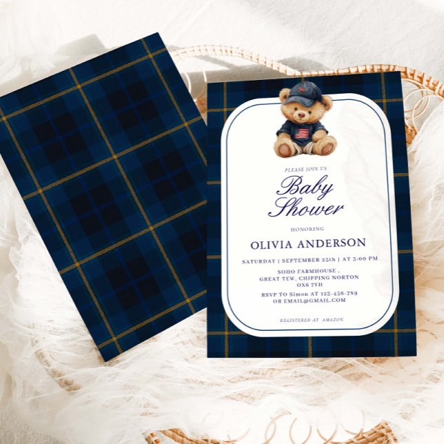 Convite Polo Teddy Bear Baby Shower Invitation (Criador carregado)
