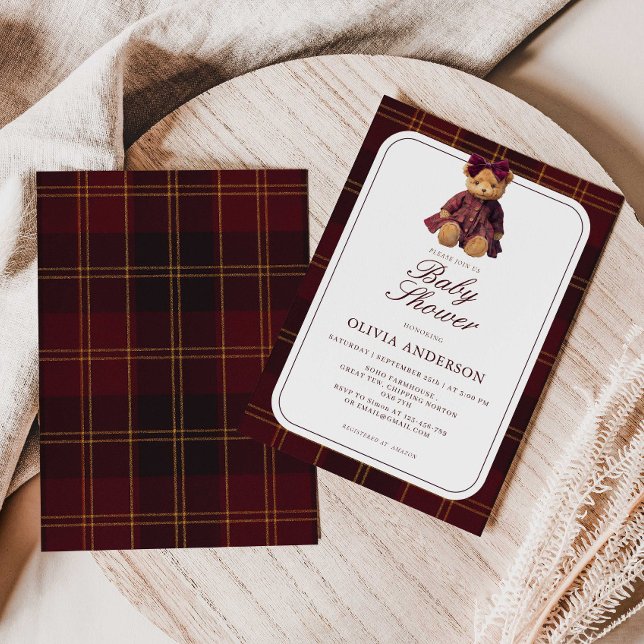 Convite Polo Teddy Bear Girl Baby Shower Invitation (Criador carregado)