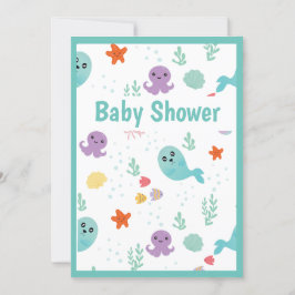 Convite Polvo de Peixe Cinto Chá de fraldas Verde Roxo