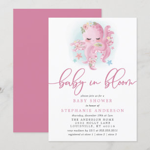 Convite Polvo Fofo Rosa Bebê em Flor Aniversário de Bebê