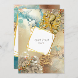 Convite Polvo recife de coral aquarela marinho náutico