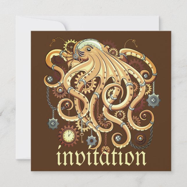 Convite Polvo Steampunk Retro Fantasia Mecânica (Frente)
