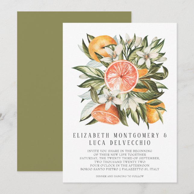Convite Pomar de Citrinos | Casamento Botânico Boho (Frente/Verso)