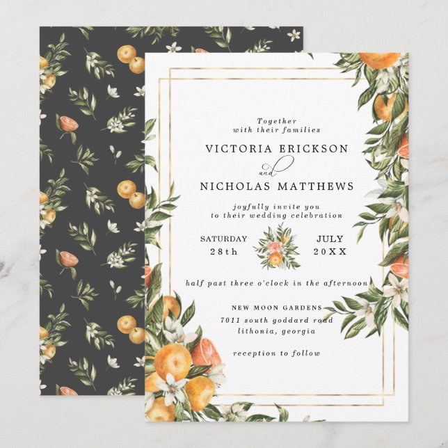 Convite Pomar de Citros | Casamento Botânico Boho (Frente/Verso)