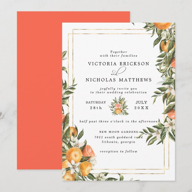Convite Pomar de Citros | Casamento Botânico Boho (Frente/Verso)