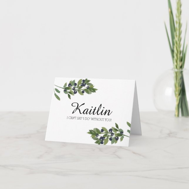 Convite Pomar de Oliva de Aquarela | Ser minha dama de hon (Frente)