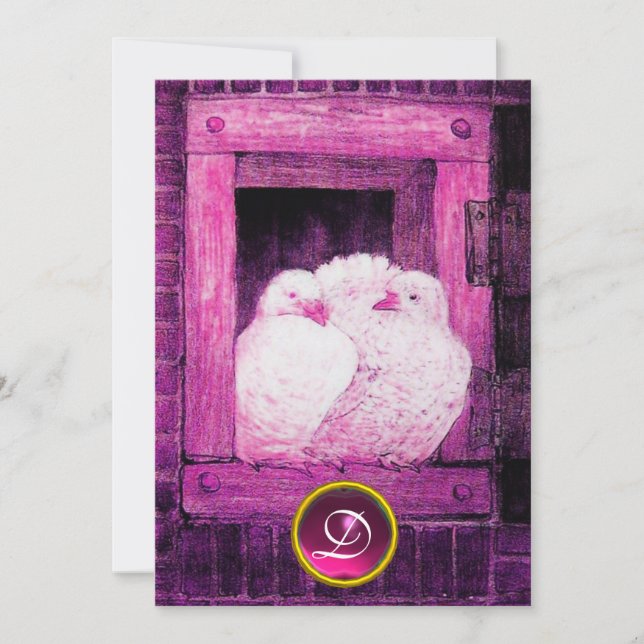 CONVITE POMBAS BRANCAS EM MONOGRAMA DE NOIVA PÚRPURA ROSA (Frente)