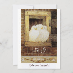 Convite POMBAS BRANCAS NA JANELA monograma, amarelo marrom