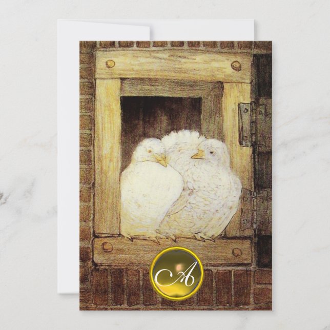 CONVITE POMBAS BRANCAS NA JANELA, MONOGRAMA DE GEMA DE CAS (Frente)