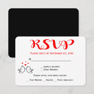 Convite Pombinhos de RSVP Vermelhos Coração de Noivado Cas