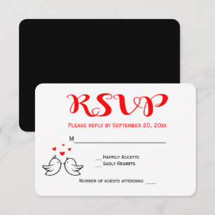 Convite Pombinhos de RSVP Vermelhos Corações de Noivado Ca