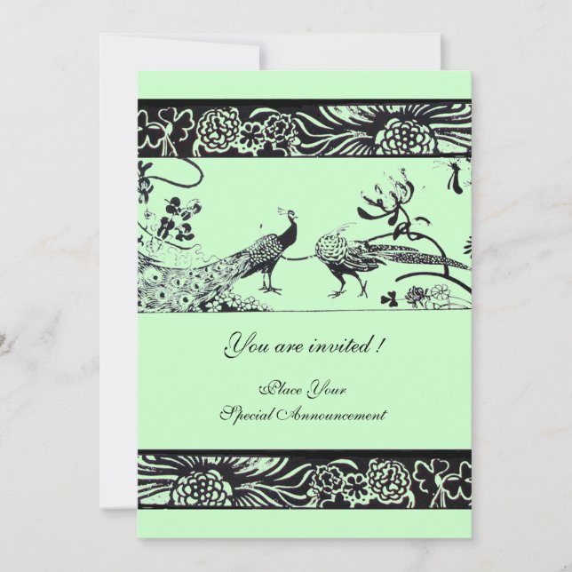 Convite POMBOS DE AMOR CASAMENTO, preto e branco verde (Frente)