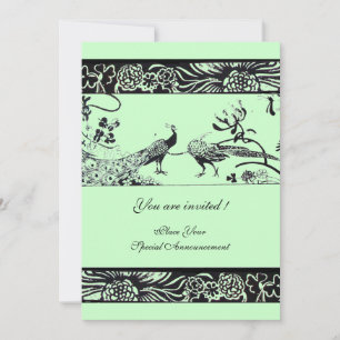 Convite POMBOS DE AMOR CASAMENTO, preto e branco verde