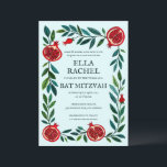 Convite Pomegranatos Código QR do Bar Bat Personalizado B'<br><div class="desc">Cartão perfeito para anunciar um bar mitzvah, bat mitzvah ou outra celebração judaica! Mão fez arte para você! TOTALMENTE PERSONALIZÁVEL! Clique em "Personalizar" acima para editar o texto e adicionar seu link ao código QR. Clique em "editar usando a ferramenta design" para ajustar as fontes, as cores e os posicionamentos...</div>