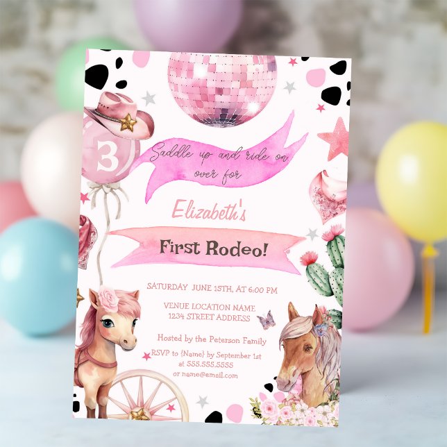 Convite Pônei de Aquarela Rodeio Pontos de Bolinhas Aniver (Criador carregado)