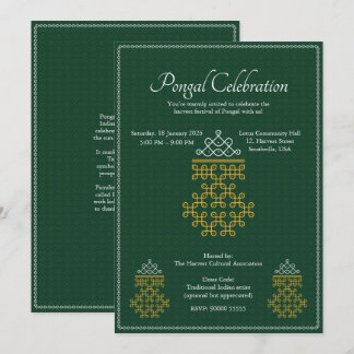 Convite Pongal de Kolam Tamil Minimalista Verde