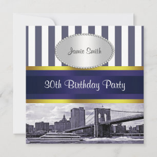 Convite Ponte Brooklyn no Skyline NYC, Boat Blue Wt Aniver