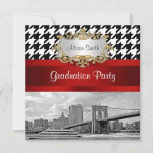 Convite Ponte de Brooklyn Blk Wht Houndstooth Graduação