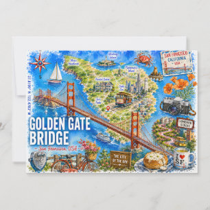 Convite Ponte Golden Gate EUA Aquarela Postais de Viagem