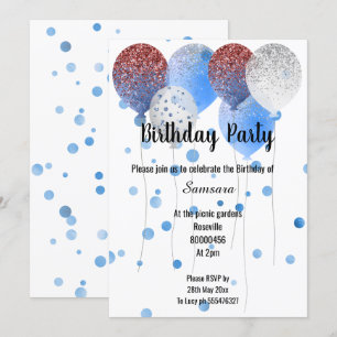 CONVITE PONTO BRANCO DE BALÃO DE ANIVERSÁRIO VERMELHO E 