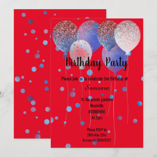 CONVITE PONTO BRANCO DE BALÃO DE ANIVERSÁRIO VERMELHO E