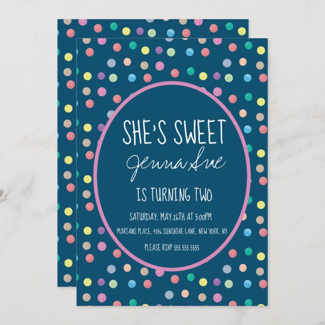 Convite Pontos de Aquarela Festa de aniversário Rosa (Frente/Verso)