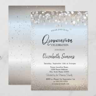 Convite Pontos de Confete Prata Princesa Prata Quinceañera