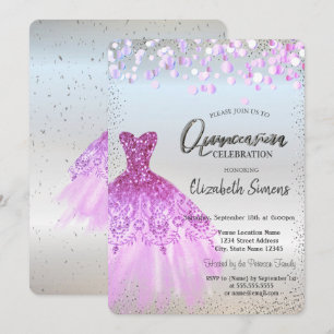 Convite Pontos de Confete Violeta, Vestido de Quinceañera