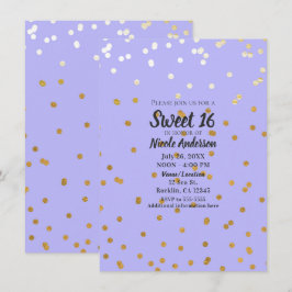 Convite Pontos de Confetes Roxo e Dourado Glamour Moderno 